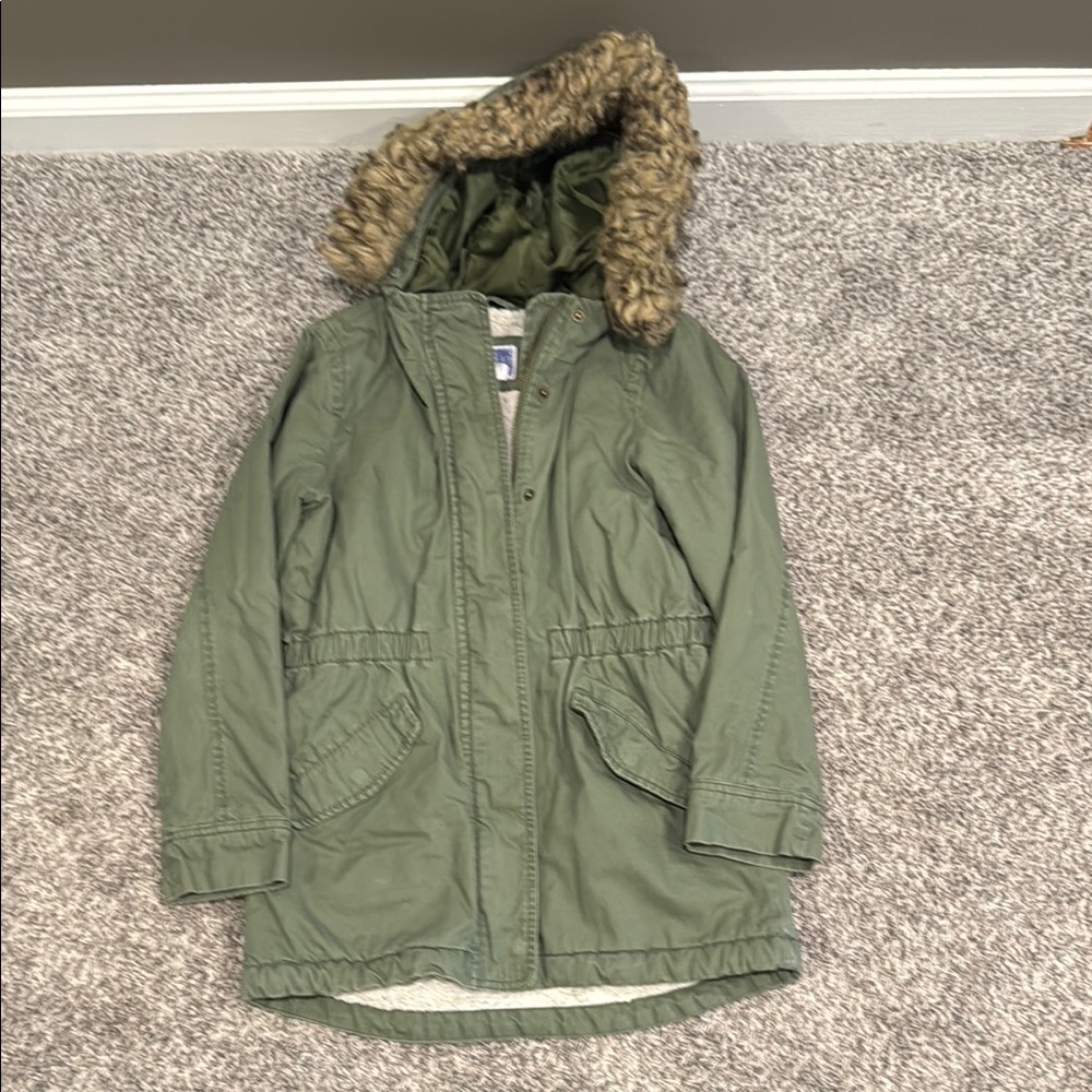 GAP Kids Green Parka with Faux Fur Hood